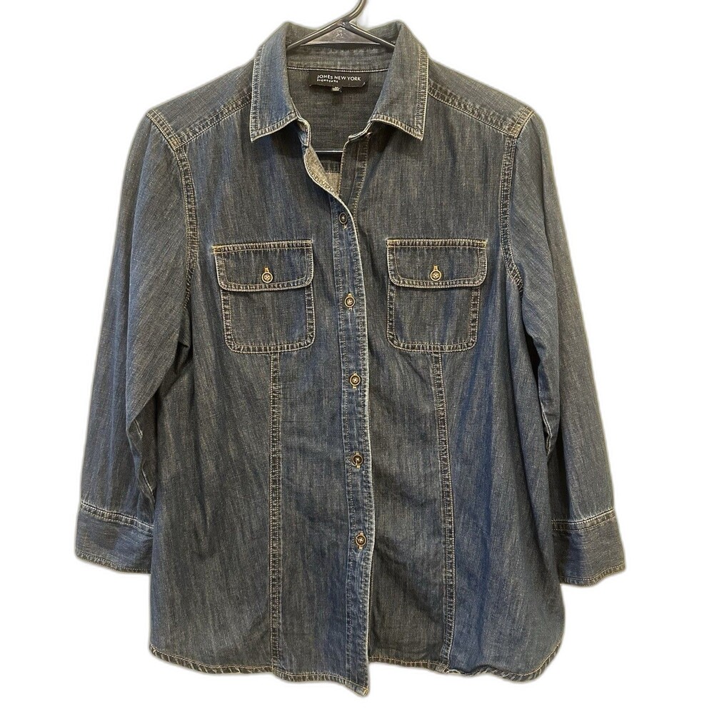 Jones New York Signature Denim Shirt Jacket Medium Blue Button Front